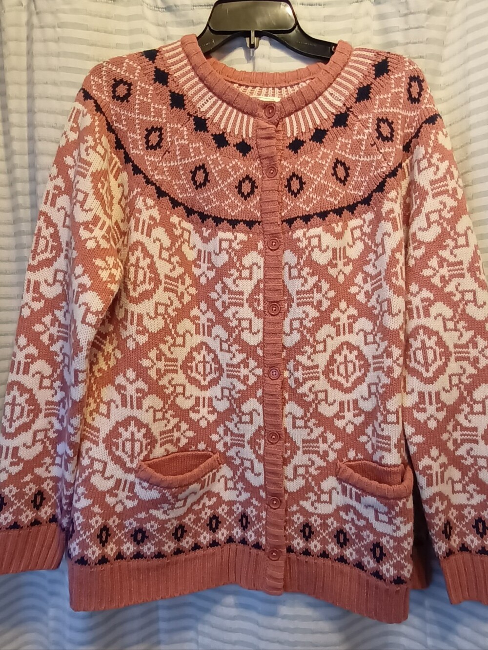 Vintage 90s Cottagecore Muted Pink Terra Cotta Button-Front Sweater Cardigan